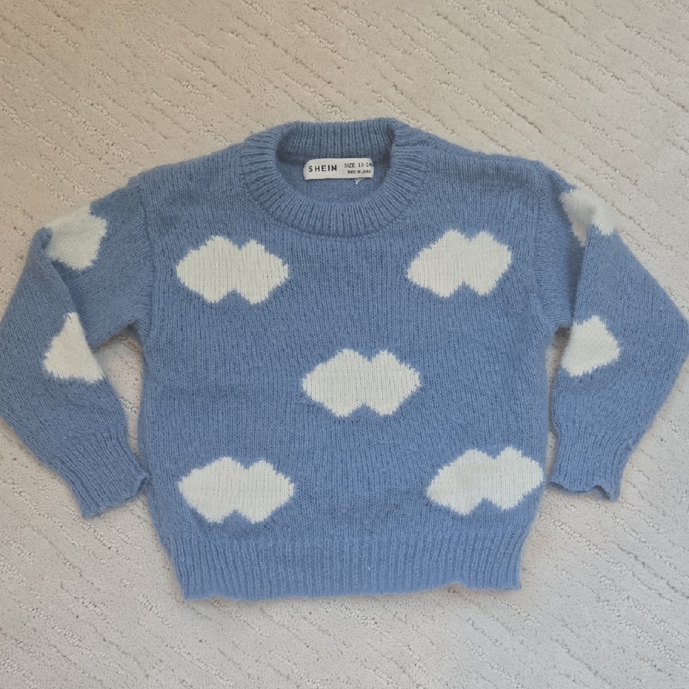 SHEIN Sky Blue and White Cloud Sweater